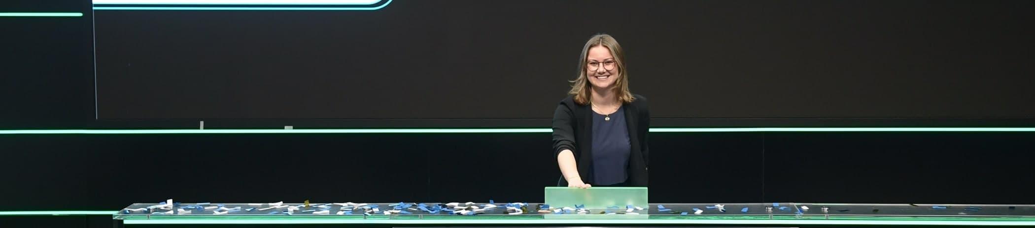 Aneta Kosinska on the TMX trading floor in Toronto at the market open