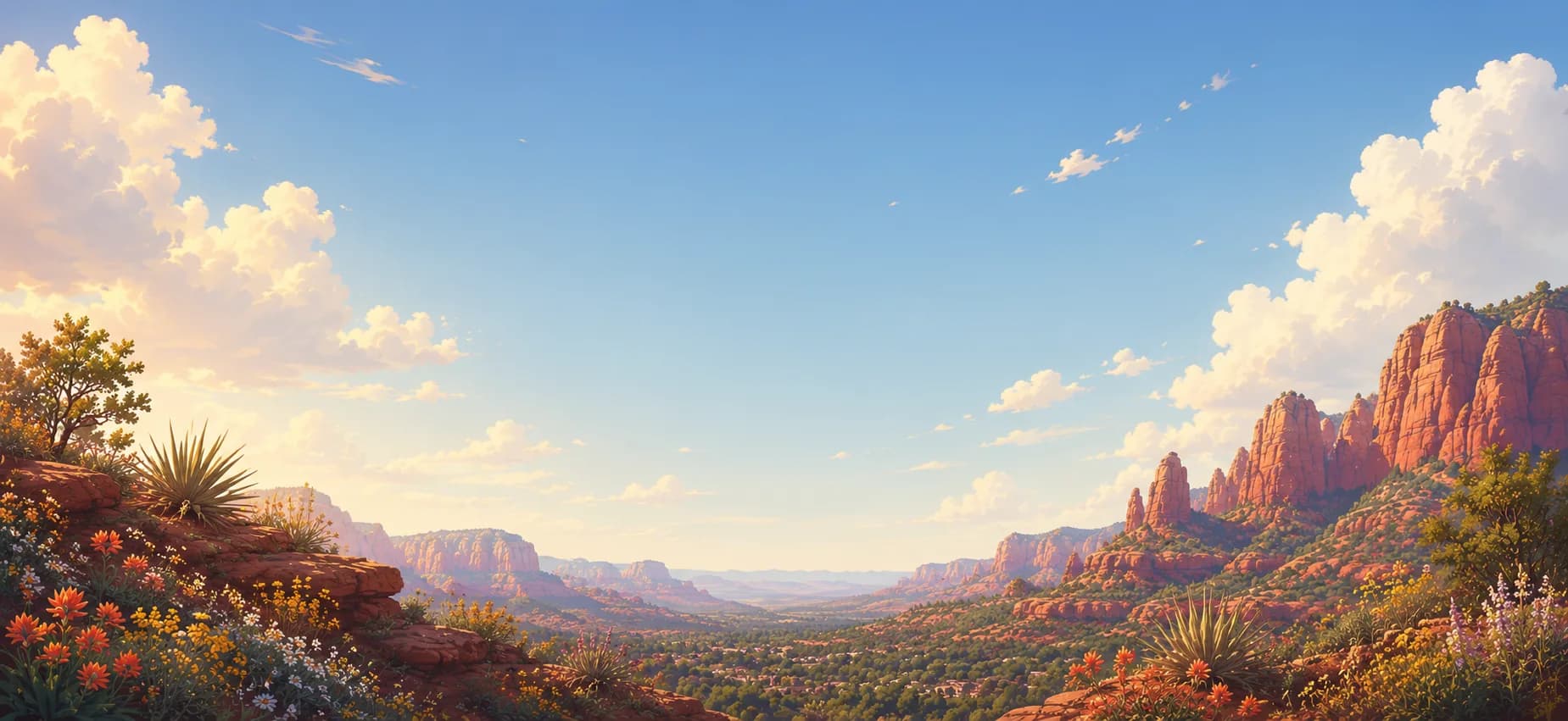 Sedona red rock country at first light, illustrated